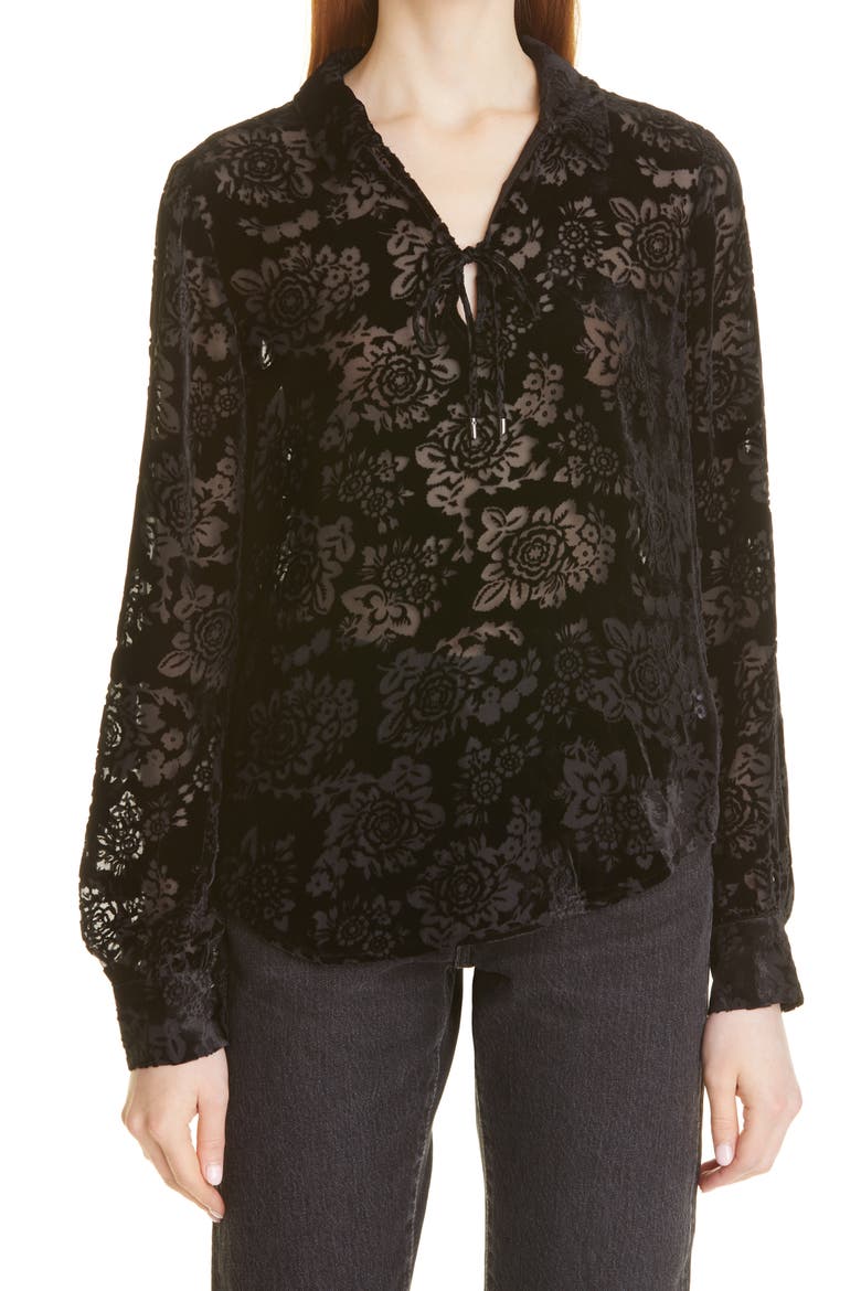 Ivonne Floral Burnout Velvet Top, Main, color, BLACK