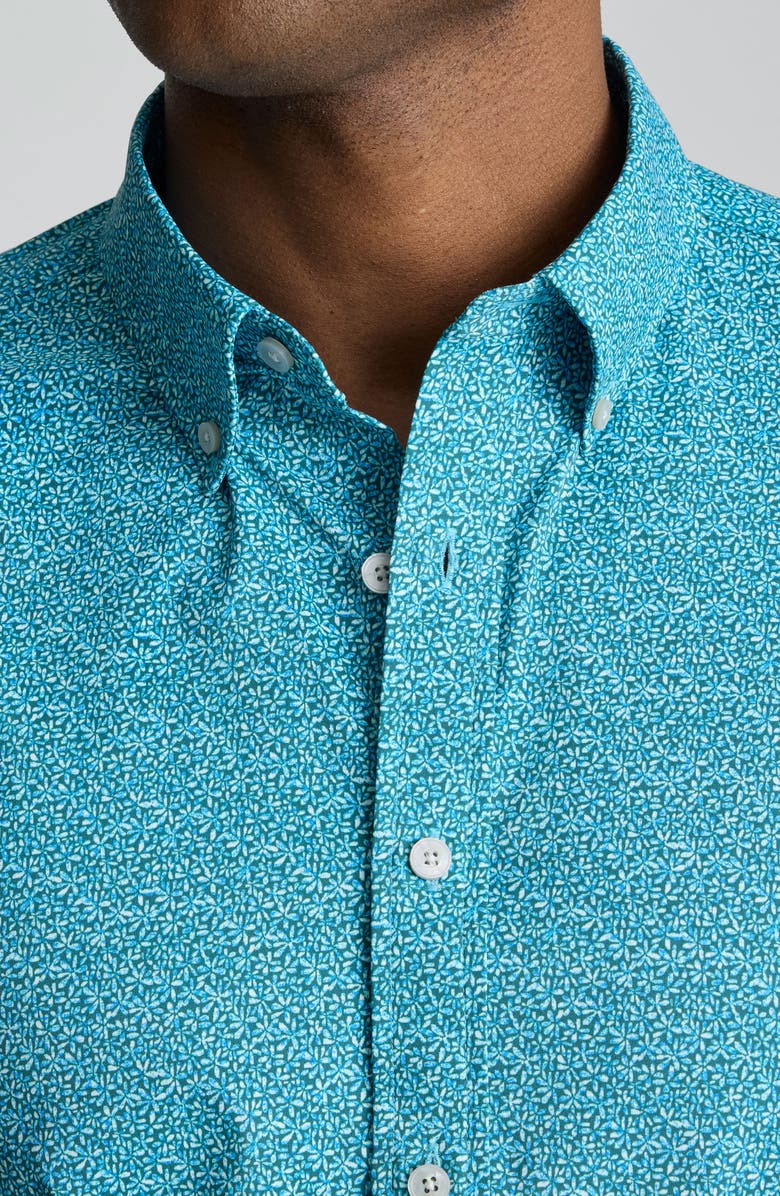 UNTUCKit Halloway Floral Short Sleeve Performance Button-Down Shirt, Alternate, color, Navy Teal