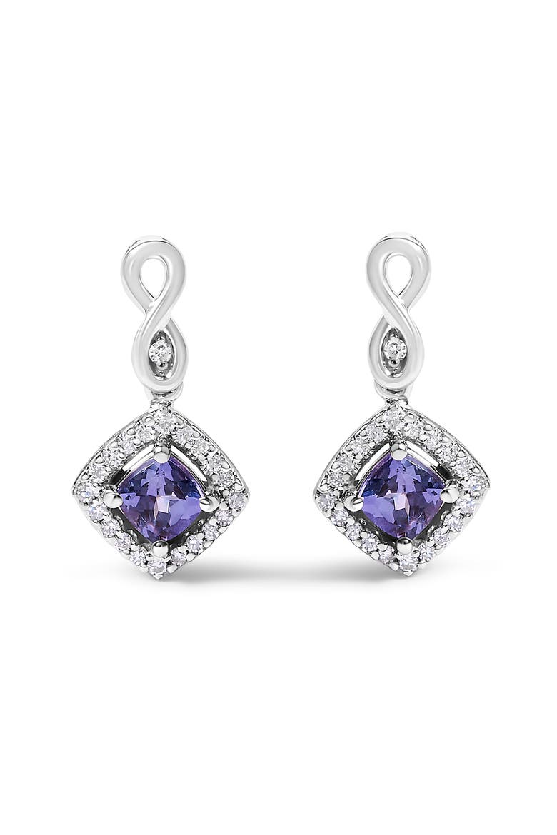 10K White Gold Tanzanite and Diamond Halo Cushion Shaped Drop Earrings, Main, color, White