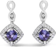 Haus of Brilliance 10K White Gold Tanzanite and Diamond Halo Cushion Shaped Drop Earrings