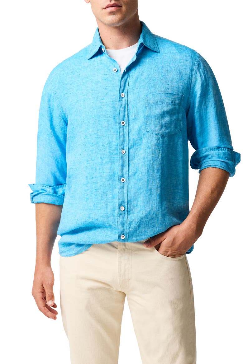 Coromandel Button-Up Linen Shirt, Main, color, COBALT