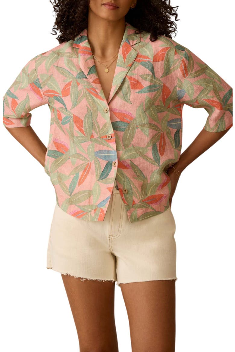 Kanoa Linen Camp Shirt, Main, color, WATERCOLOR PALMS