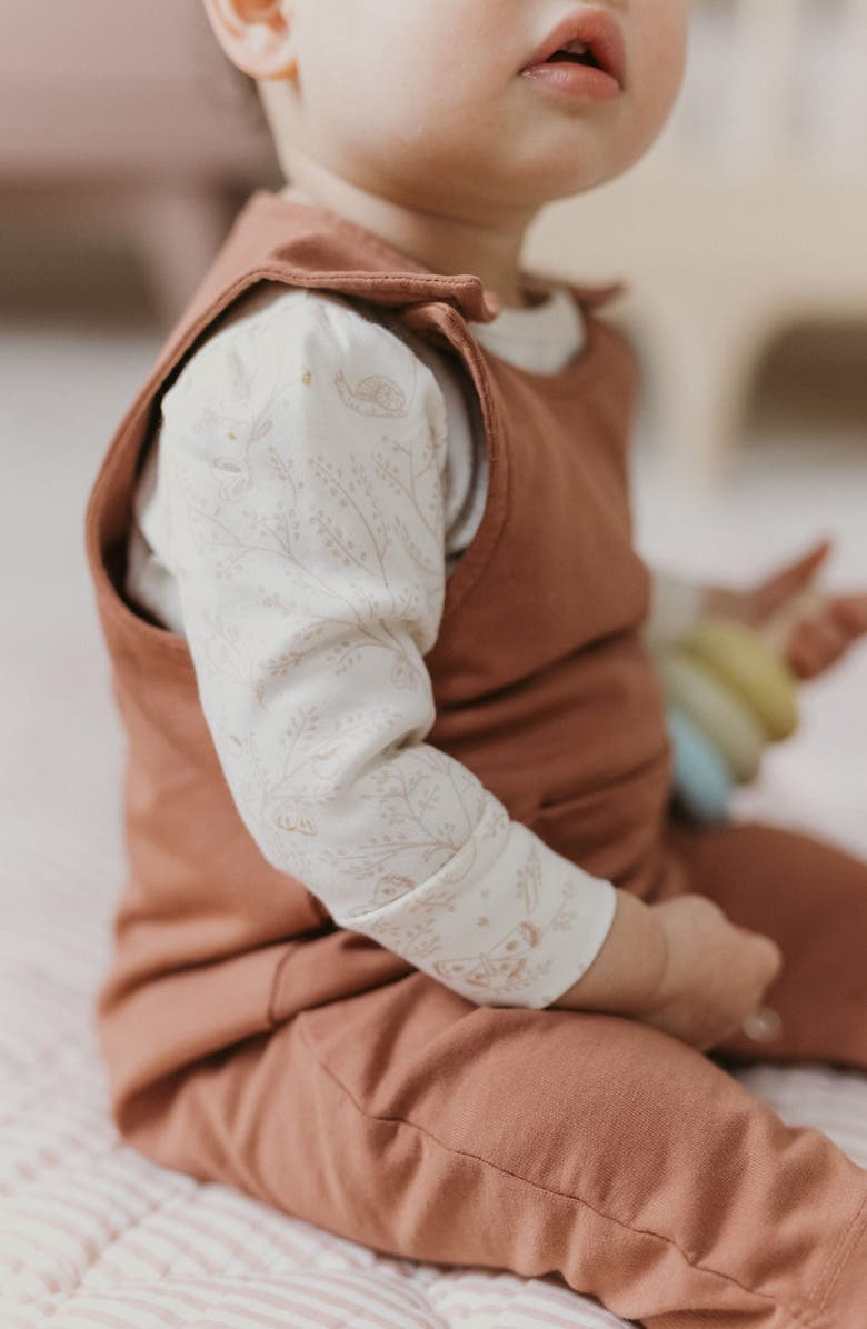 Pehr Organic Cotton French Terry Overalls, Alternate, color, Clay