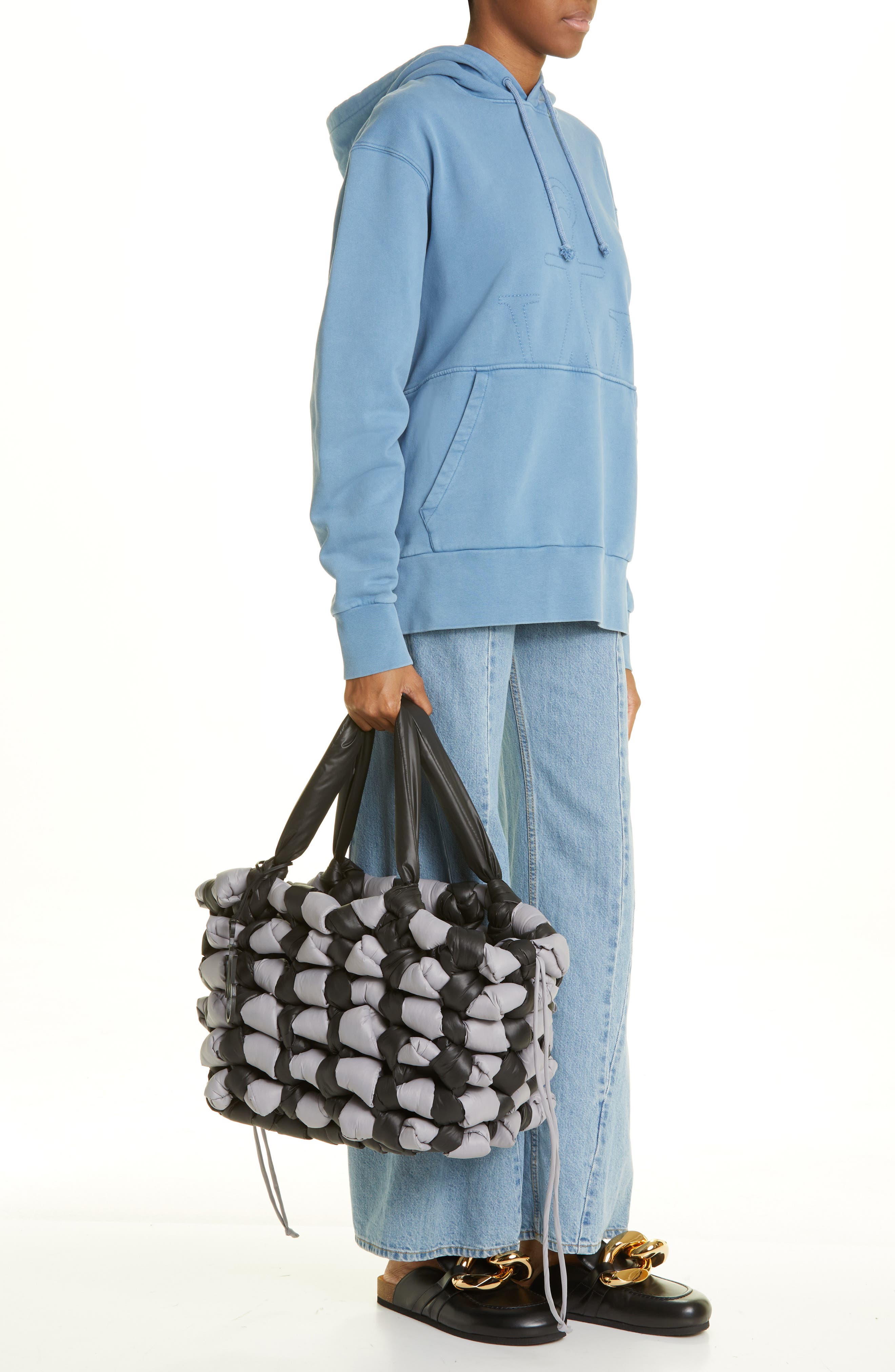 Knotted Leather Tote, Alternate, color, BLACK/ GREY