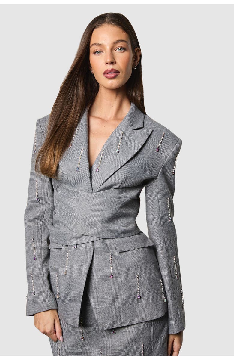 Coast Muse Check Tie Embellished Blazer, Main, color, Grey