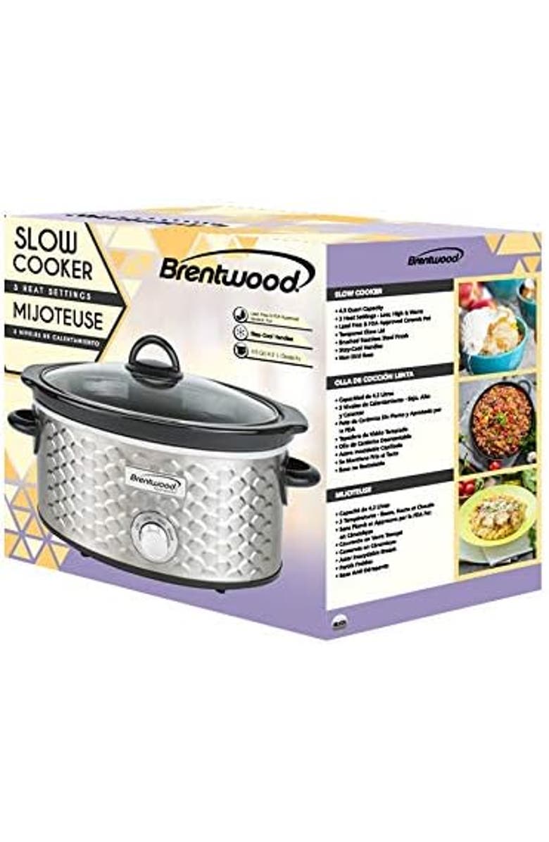 Brentwood Slow Cooker Scallop Pattern, Alternate, color, Stainless Steel