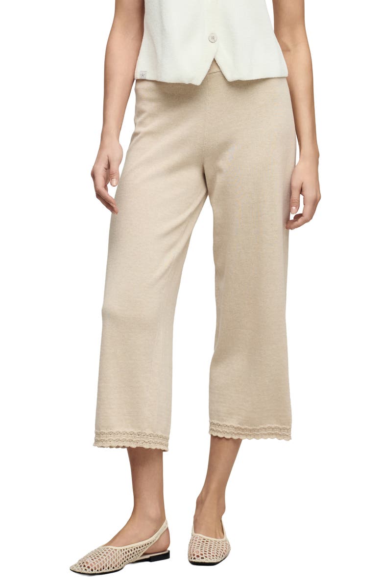 Barefoot Dreams<sup>®</sup> Pointelle Hem Cotton Crop Pants, Main, color, Heather Stone