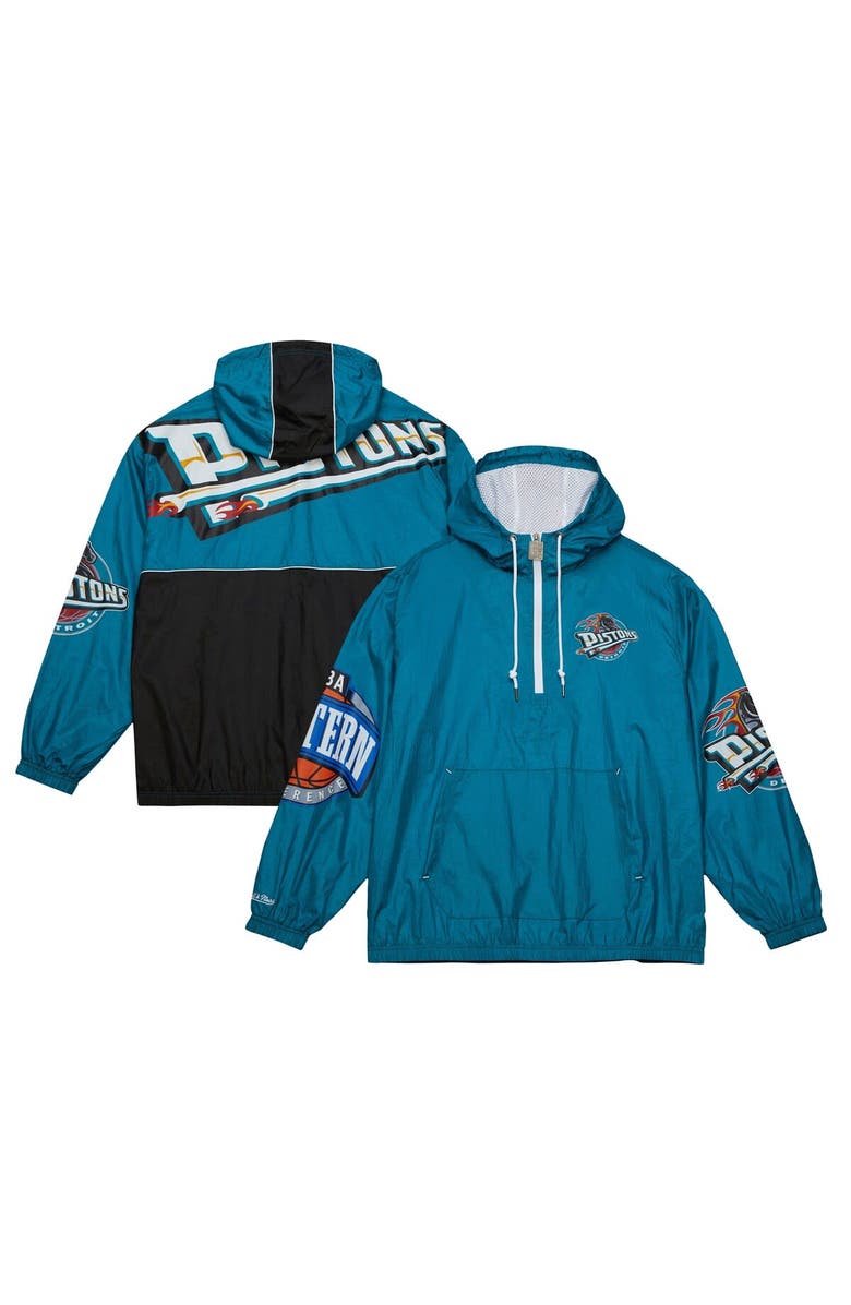 Mitchell & Ness Men's Mitchell & Ness  Teal Detroit Pistons Hardwood Classics Team OG 2.0 Anorak Hoodie Half-Zip Windbreaker Jacket, Alternate, color, 