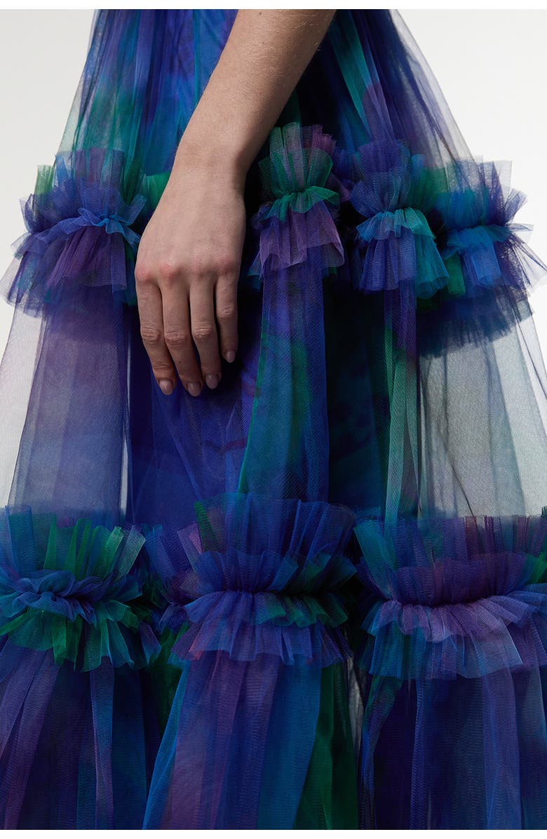 Karen Millen Dark Floral Bandeau Midi Dress, Alternate, color, Blue