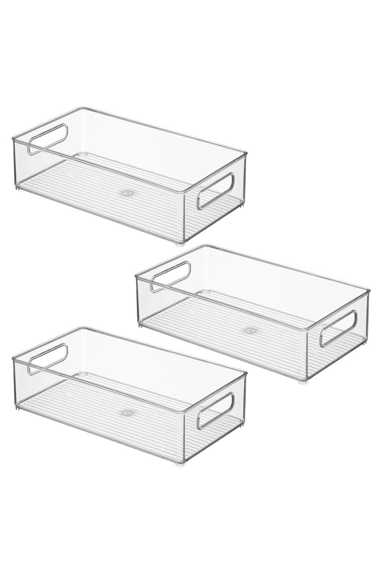 Plastic Stackable Fridge Bin with Handles, Set of 3, Clear, Made in USA, Main, color, Clear
