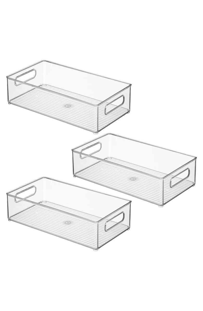 iDesign Plastic Stackable Fridge Bin with Handles, Set of 3, Clear, Made in USA, Main, color, Clear