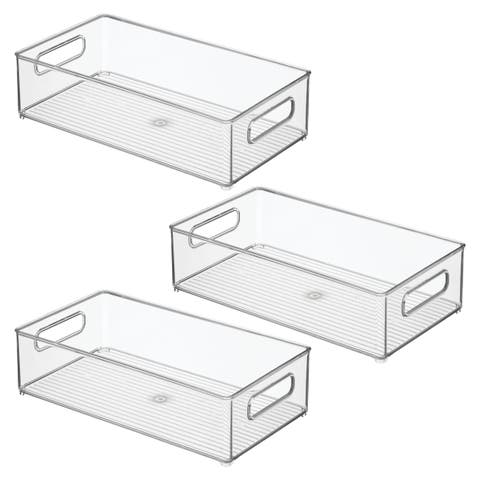 Plastic Stackable Fridge Bin with Handles, Set of 3, Clear, Made in USA