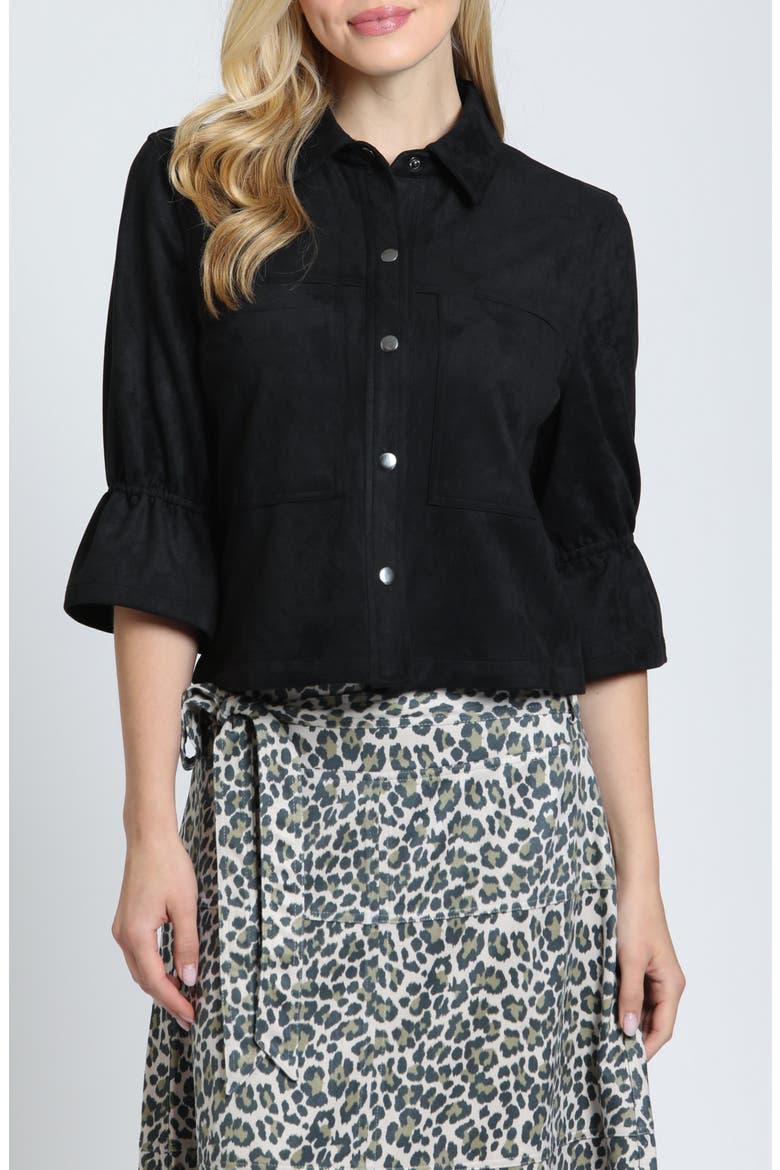 Faux Suede Snap Front Jacket, Main, color, BLACK