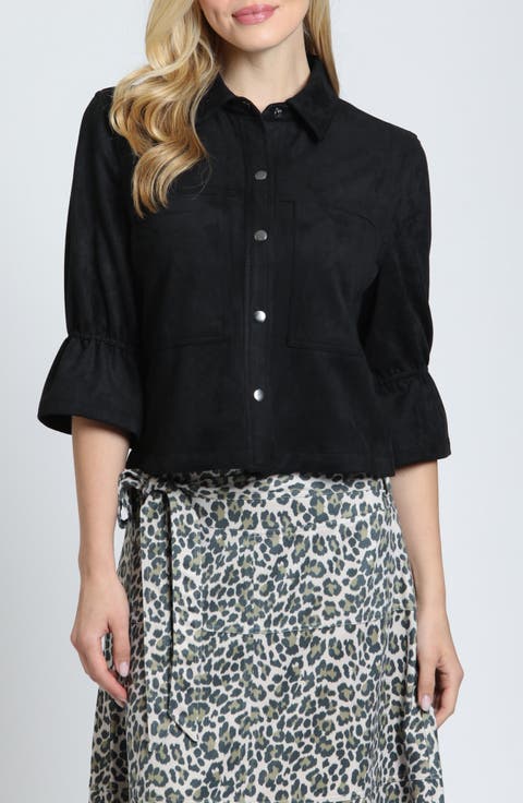Faux Suede Snap Front Jacket