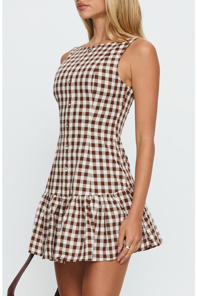 Kolbie Gingham Sleeveless Cotton Tiered Minidress, Alternate, color, BROWN GINGHAM