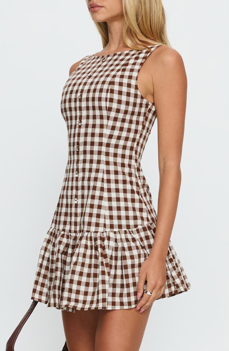 Princess Polly Kolbie Gingham Sleeveless Cotton Tiered Minidress, Alternate, color, Brown Gingham