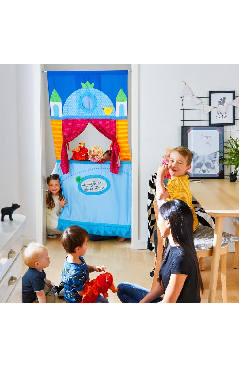 HABA Doorway Puppet Theater - Space Saver with Adjustable Rod Ideal for Pretend Play, Hand Puppets, Educational Kids Activities, & Toys for Toddlers, Alternate, color, Multi