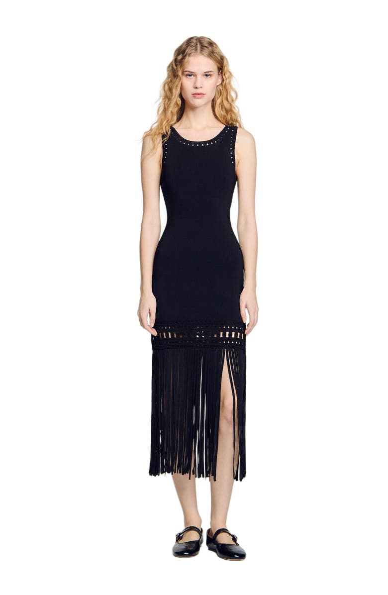 SANDRO Fringed knit dress, Main, color, 