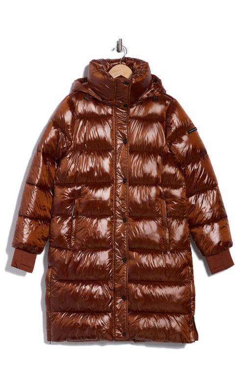 Bcbgeneration Pillow 3/4 Hooded Longline Puffer Coat In Brown