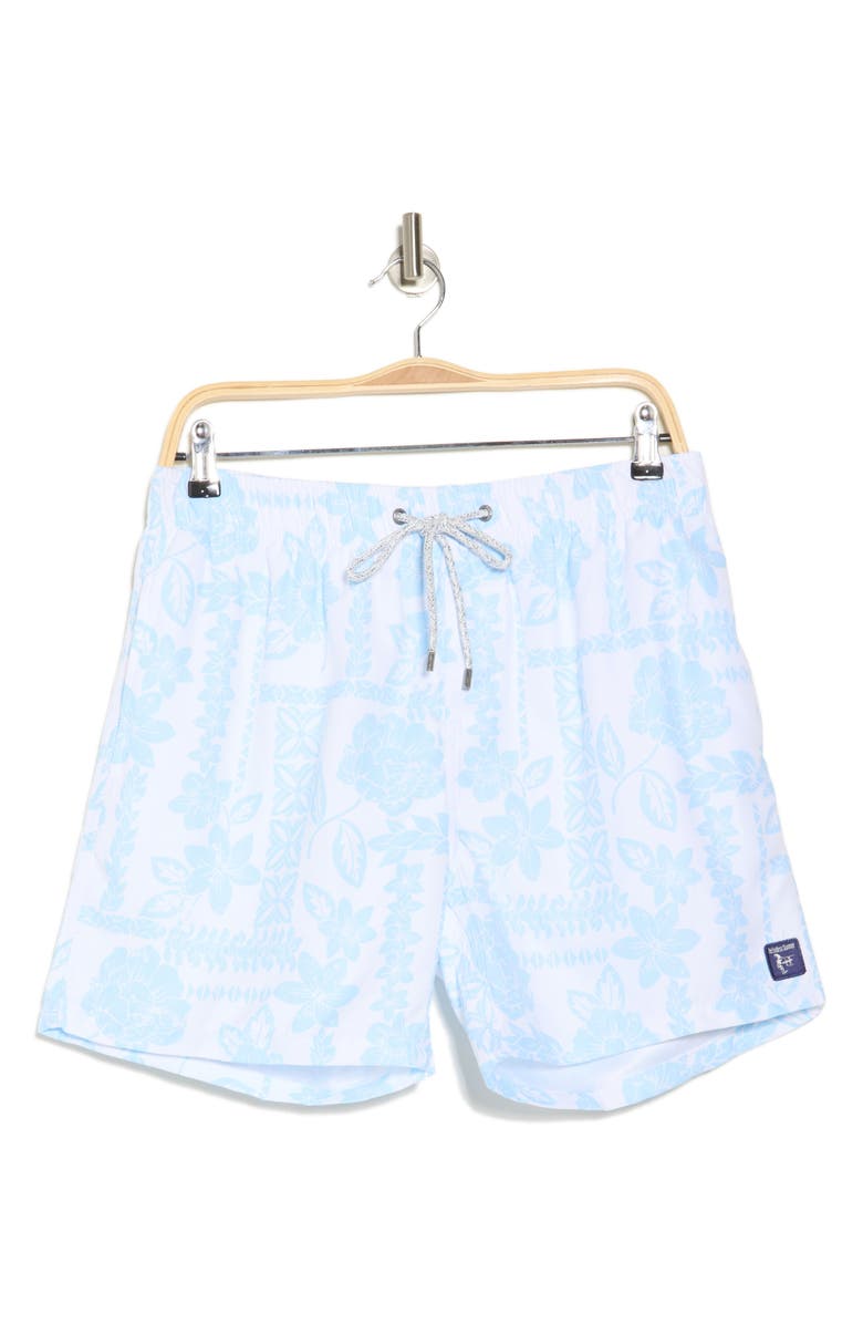 Vintage Summer Lei Border Swim Trunks, Alternate, color, White
