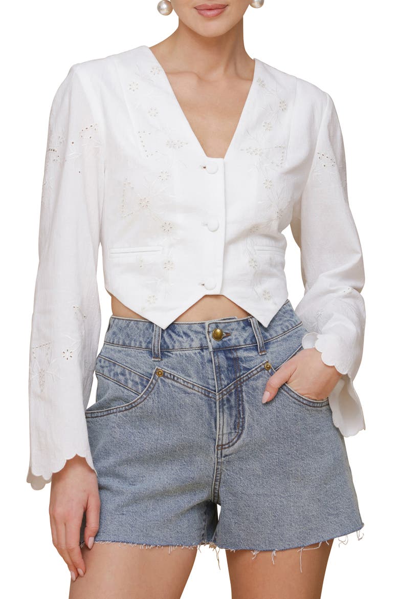 Eyelet Embroidery Crop Cotton Shirt, Main, color, OFF WHITE