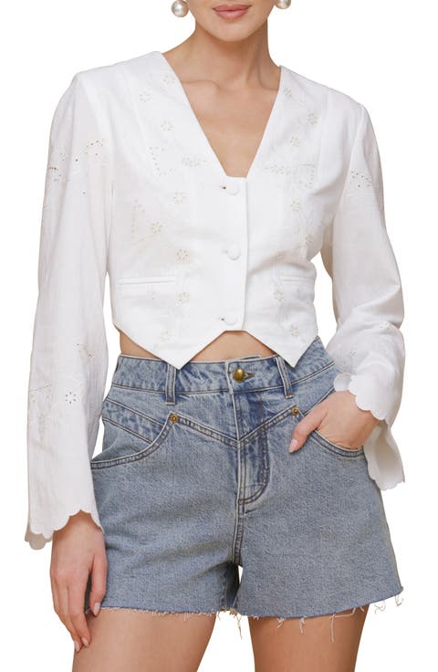 Eyelet Embroidery Crop Cotton Shirt