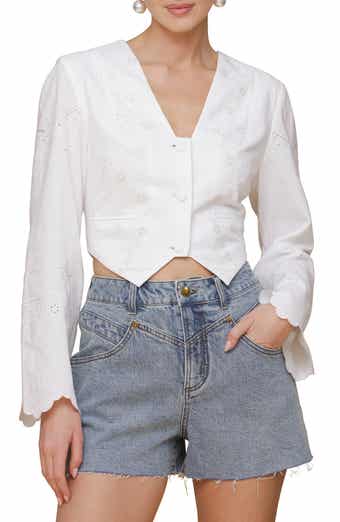 Avec Les Filles Eyelet Embroidery Crop Cotton Shirt