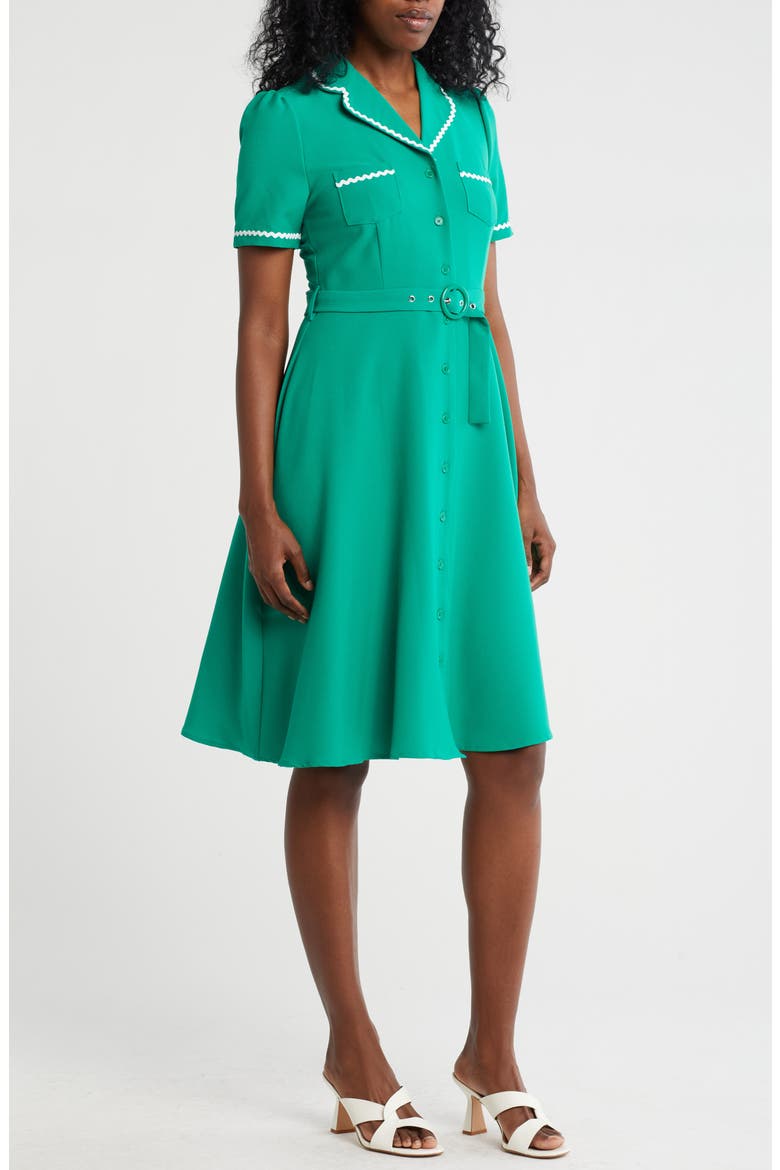 Tipped Scalloped Trim Shirtdress, Main, color, SHAMROCK GREEN/ WHITE