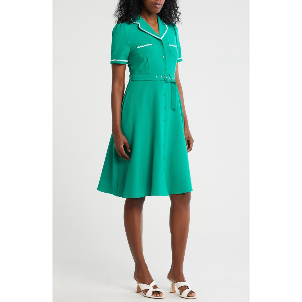 Nanette Lepore Tipped Scalloped Trim Shirtdress In Green