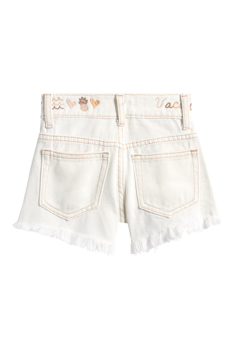 Kids' Embroidered Distressed Denim Shorts, Alternate, color, WHITE
