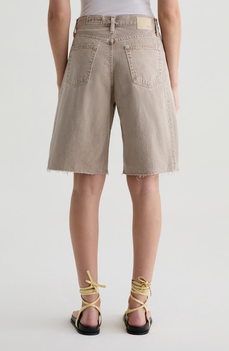 AG Hattie High Waist Raw Hem Denim Barrel Shorts, Alternate, color, Sulfur Simple Taupe