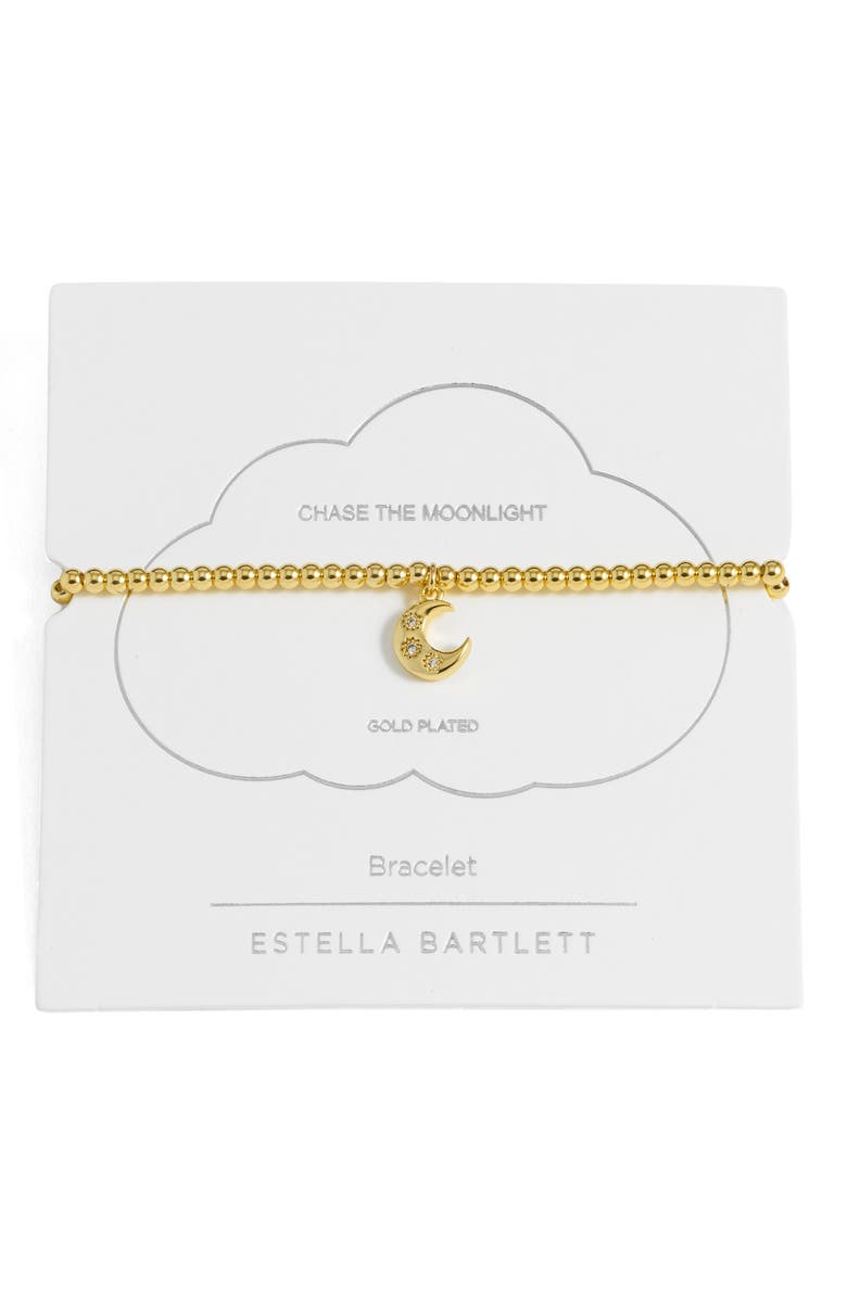 Estella Bartlett Sienna Moon Beaded Stretch Bracelet, Main, color, Gold