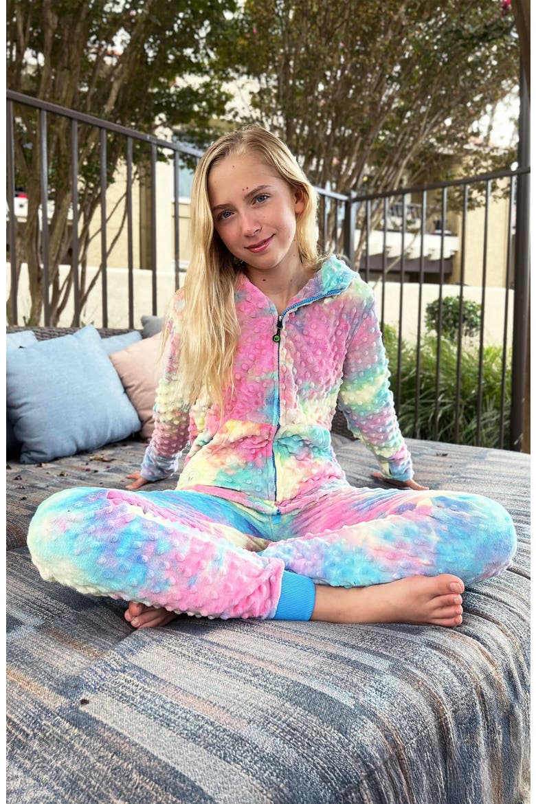 Minky Bubble Zip Fleece Romper, Alternate, color, Cotton Candy Tie Dye