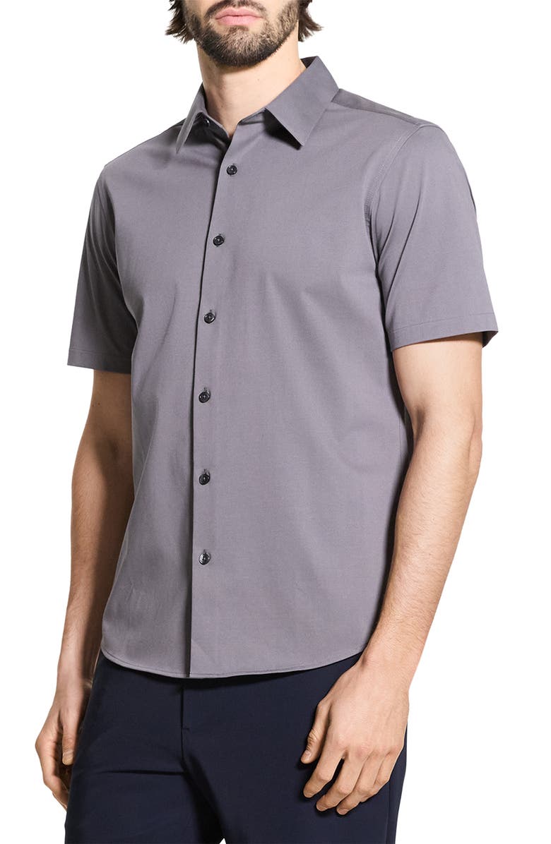 Theory Irving Short Sleeve Button-Up Shirt, Alternate, color, Carbon