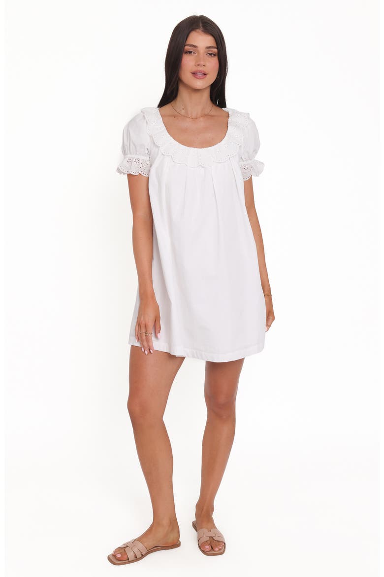 Merlyn Eyelet Ruffle Shift Dress, Alternate, color, WHITE