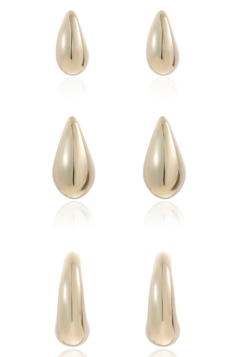 Set of 3 Domed Hoop Earrings, Alternate, color, GOLD