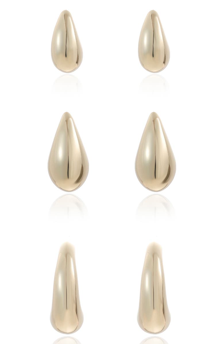 Ettika Set of 3 Domed Hoop Earrings, Alternate, color, Gold