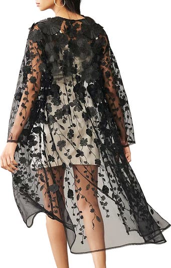 Floral Appliqué Sheer Duster