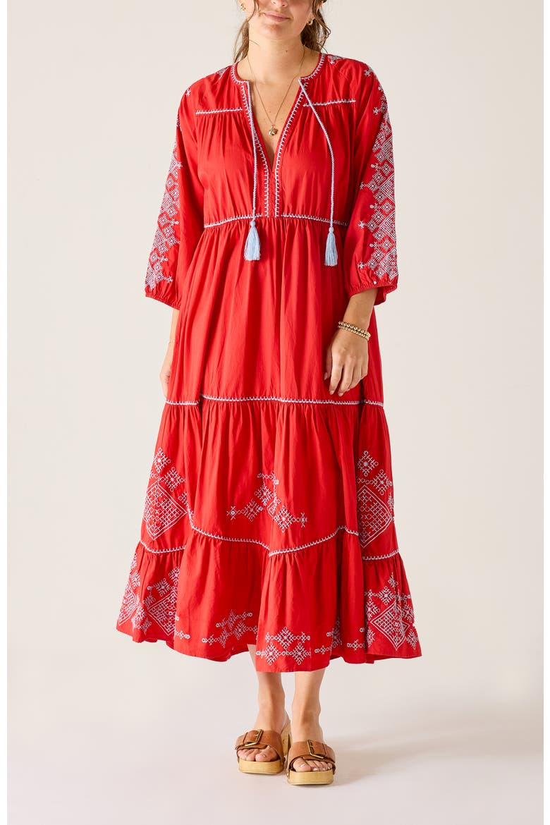 Pego Embroidered Dress, Main, color, Cinnabar/Blue