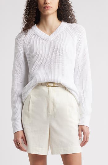 Nordstrom Cotton V-neck Sweater In White