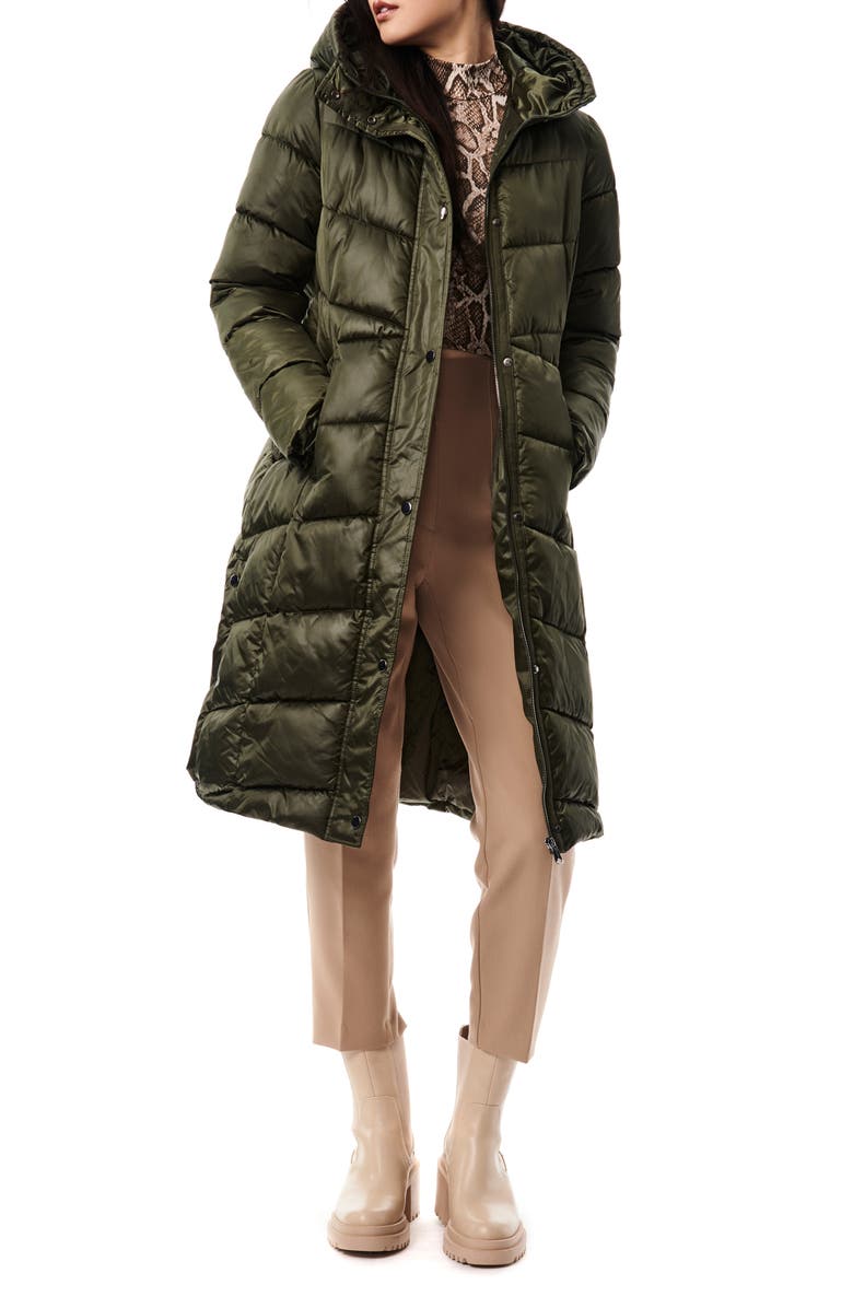 Bernardo Shiny Insulated Puffer Coat, Main, color, Dark Green