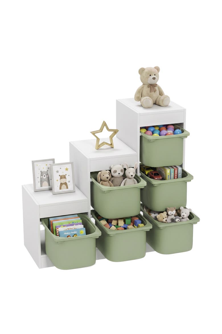 Kids Toy Storage Organizer with 6 Storage Bins & 3 Layers, Kids Bookshelf Toy Organizer for Aged 3-8 Years, Play Room, Bedroom, Green, Main, color, Green