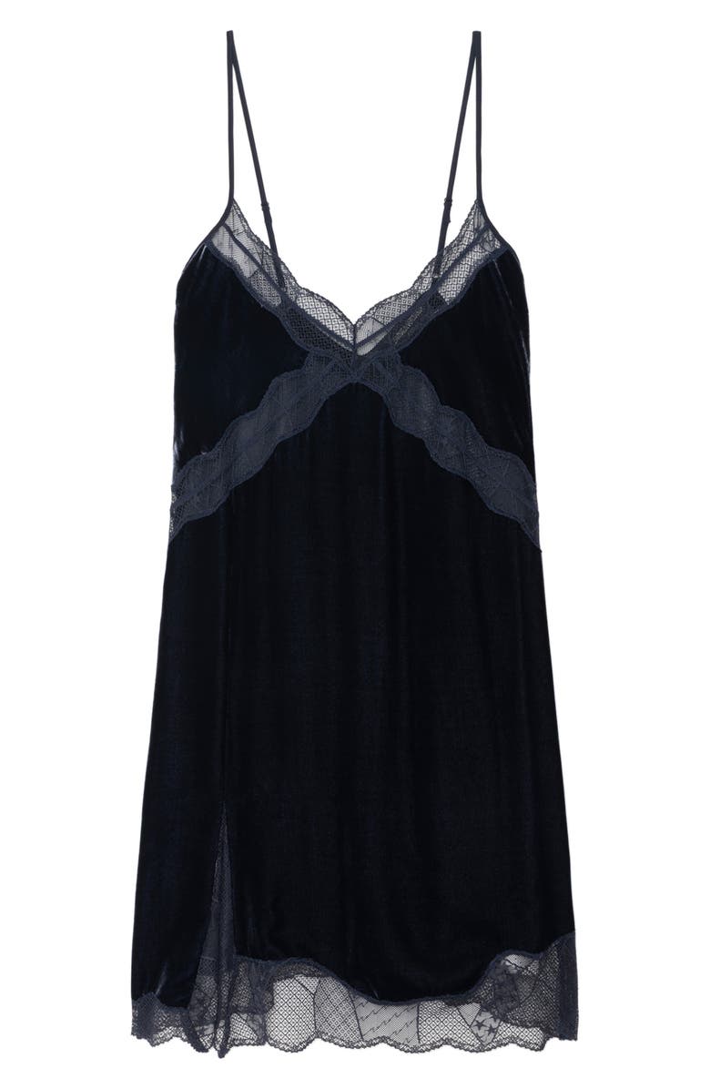 Zadig & Voltaire Rishi Lace & Velvet Slipdress, Alternate, color,