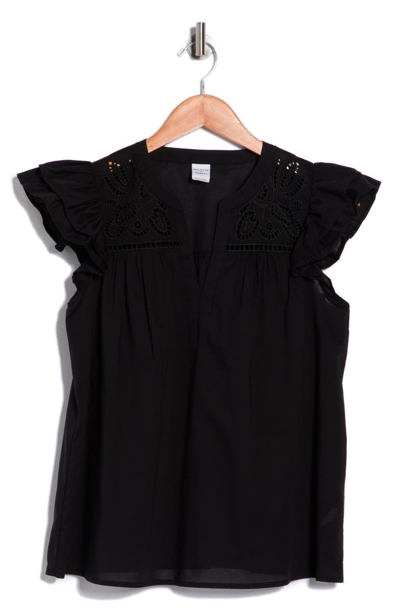 Melrose and Market Short Sleeve Eyelet Top, Main, color, Black