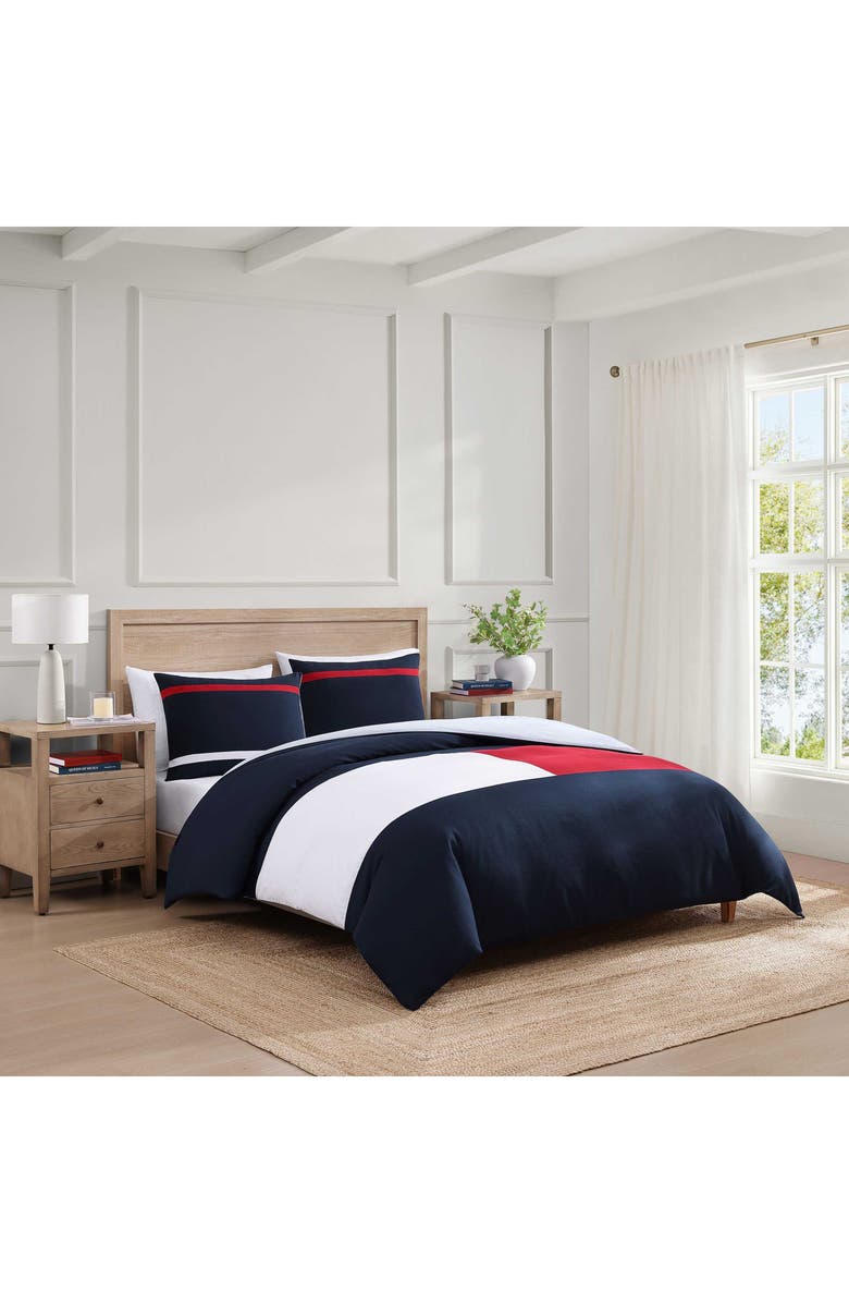 Tommy Hilfiger Iconic Anniversary Seersucker Duvet Cover & Shams Set, Alternate, color, Navy