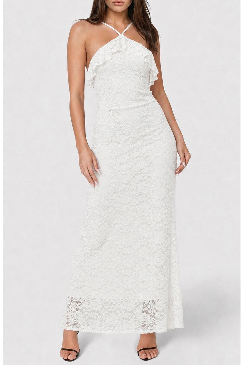 Lace Ruffle Halter Maxi Dress, Main, color, IVORY