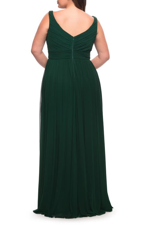 La Femme Plus Size Long Gown In Green