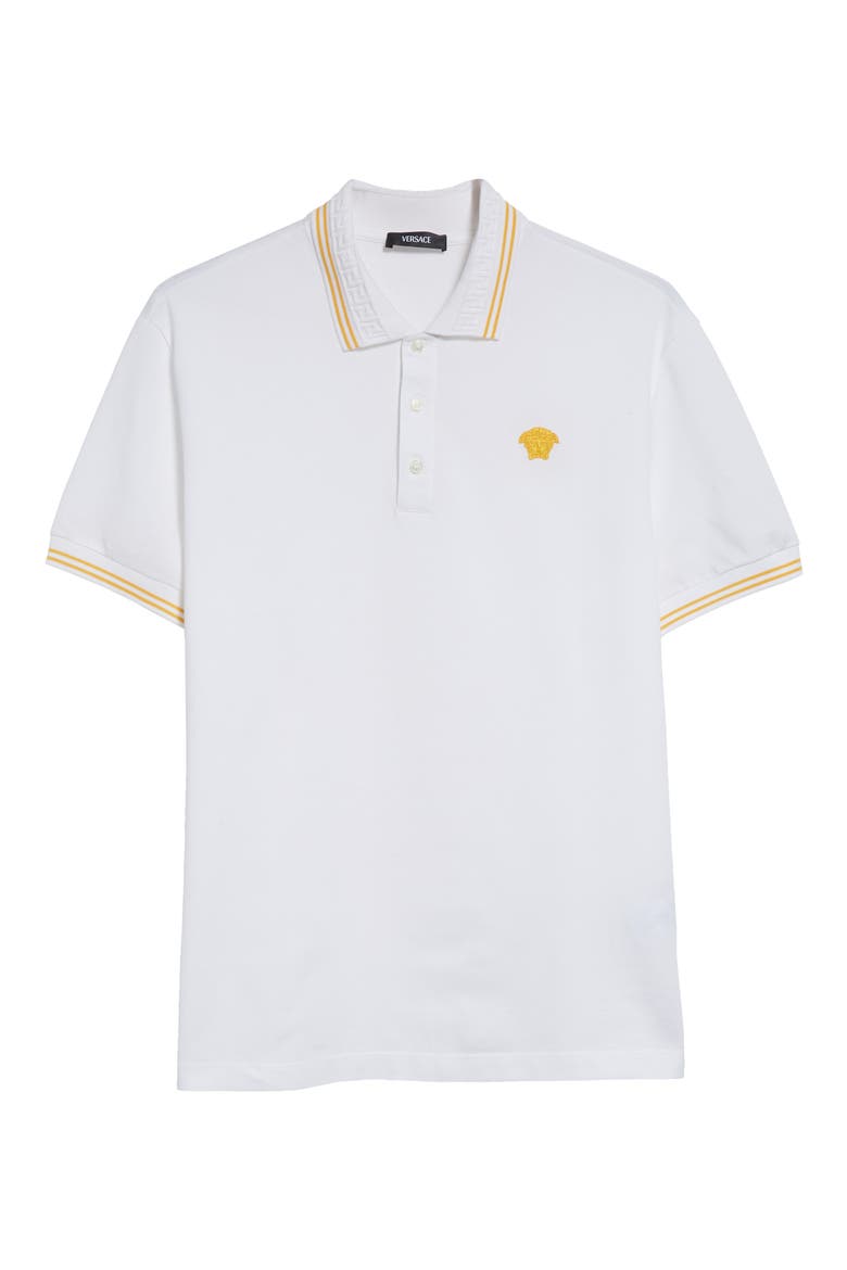 Tipped Embroidered Medusa Cotton Piqué Polo, Alternate, color, 1W000-OPTICAL WHITE