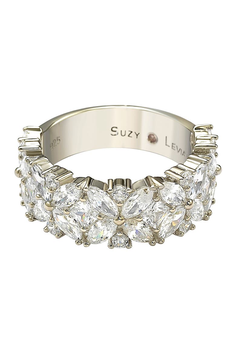 Multicut Cubic Zirconia Floral Eternity Ring, Alternate, color, WHITE