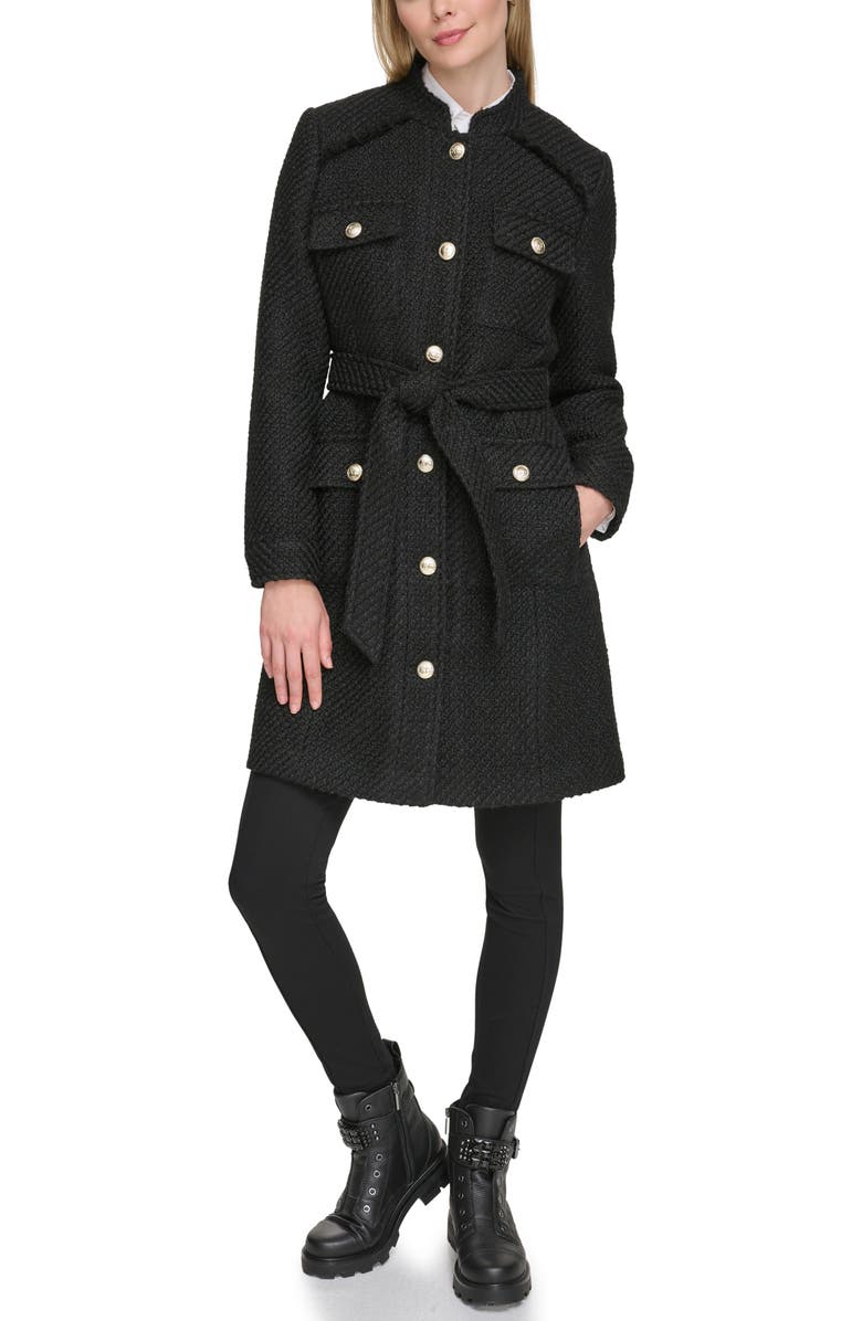 KARL LAGERFELD PARIS Belted Wool Blend Coat, Alternate, color, Black